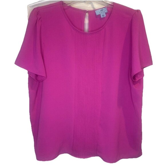 CeCe Women’s Magenta Pink Pleated Round Neck Short Sleeve Blouse Top Sz XL - Picture 1 of 8